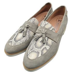 Mephisto Women Penny Loafers Piers Tassel Moccasins Gray Suede Snake Print US 10